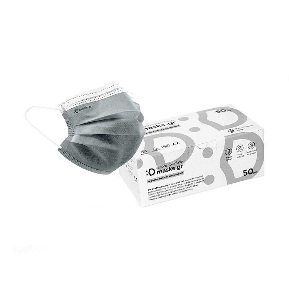 Masks.gr Χειρουργική Μάσκα Προστασίας Τριών Στρώσεων Μίας Χρήσης TYPE IIR BFE≥98% 10.000τμχ Γκρι