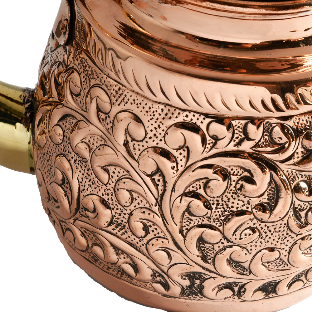 Τσαγιέρα χάλκινη παραδοσιακή σκαλιστή χειροποίητη 750ml σε χάλκινο χρώμα και χρυσές λεπτομέριες