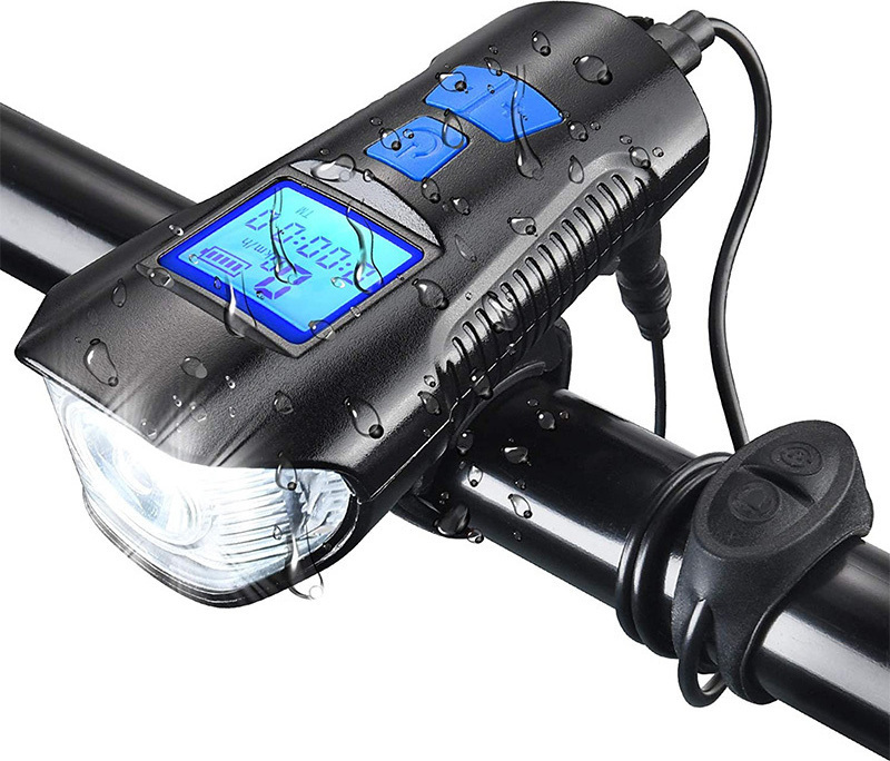Φακος LED & κοντερ ποδηλατου με κορνα 6 διαφορετικων ηχων FY 317 μπλε