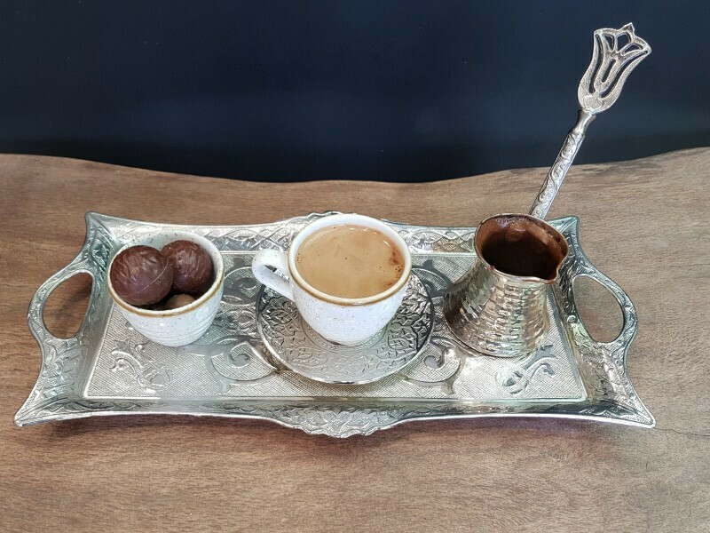 Δισκος Χαλκινος Για Σερβιρισμα Ελληνικου Καφε 35×16εκ Σε Χρωμα Νικελ