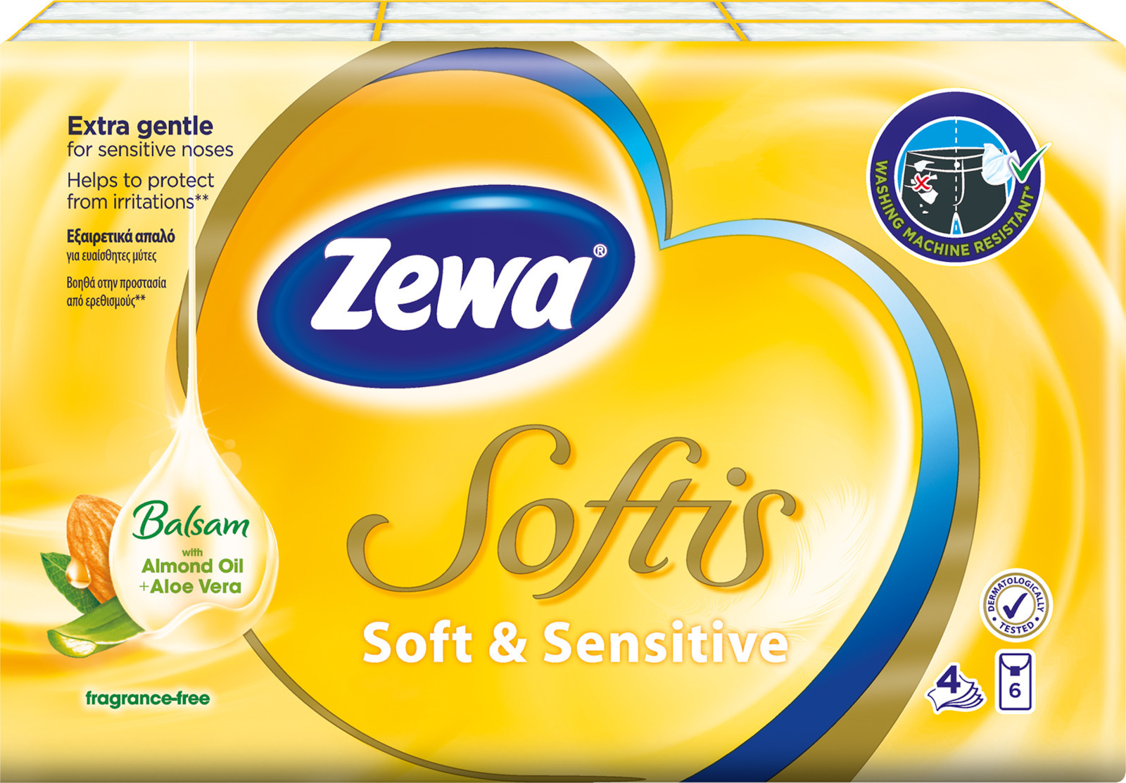 Zewa 6 Χαρτομαντηλα Softis Soft & Sensitive 4 φυλλα