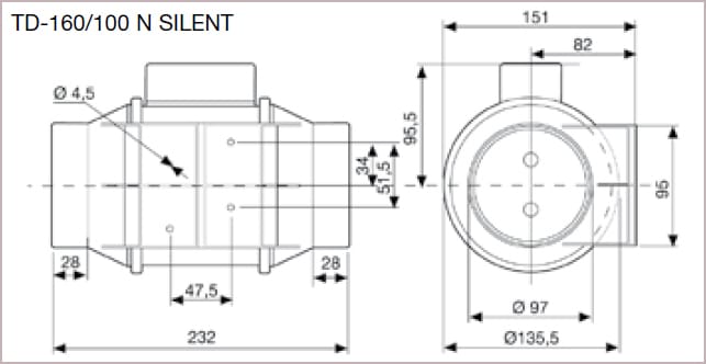 S&P Εξαεριστηρας Αεραγωγων Silent TD-160/100N Διαμετρου 100mm