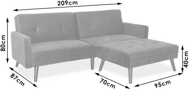 Γωνιακός καναπές κρεβάτι με σκαμπό Dream pakoworld γκρι-ασημί βελούδο 209×87-195×80εκ