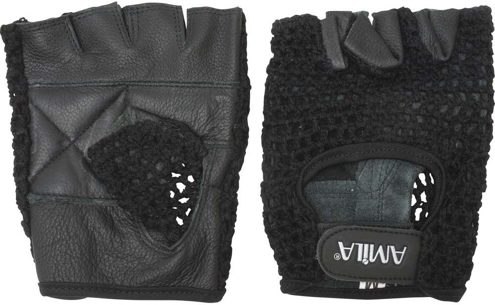 Γάντια Άρσης Βαρών AMILA Δέρμα Nappa Πλεκτό Μαύρο S
