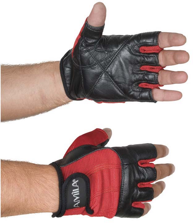 Γάντια Άρσης Βαρών AMILA Δέρμα Τράγου Κόκκινο XL