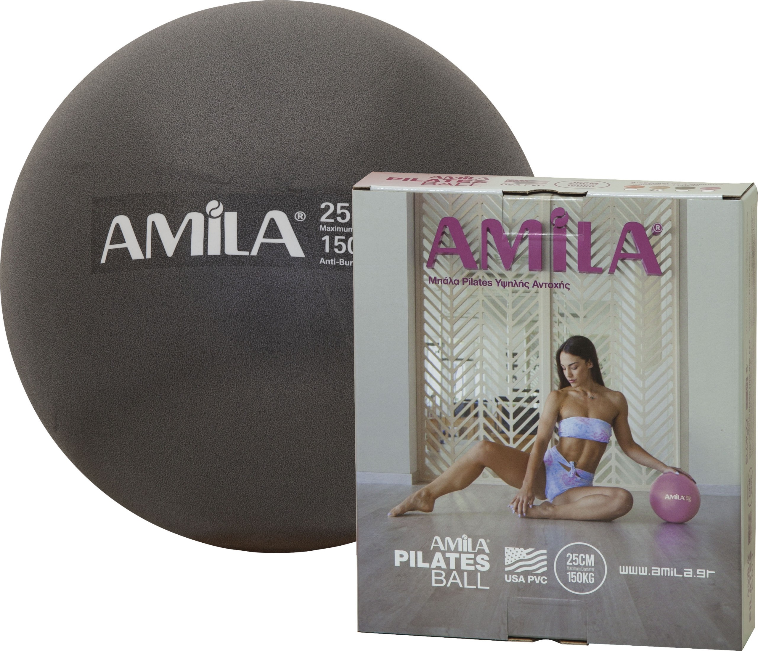 Μπάλα Γυμναστικής AMILA Pilates Ball 25cm Μαύρη