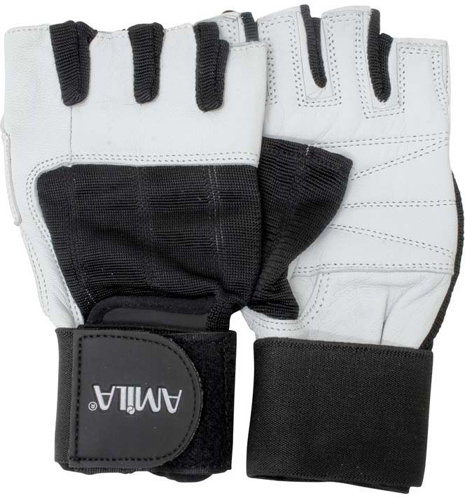 Γάντια Άρσης Βαρών AMILA Δέρμα Λευκό/Μαύρο M