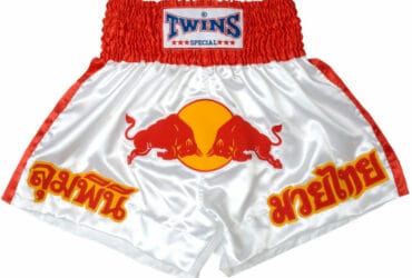 Σορτσάκι Twins Ασπρο Σατέν Red Bull για kickboxing and muyathai