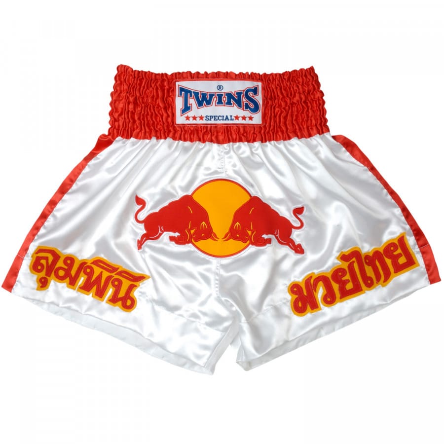 Σορτσάκι Twins Ασπρο Σατέν Red Bull για kickboxing and muyathai