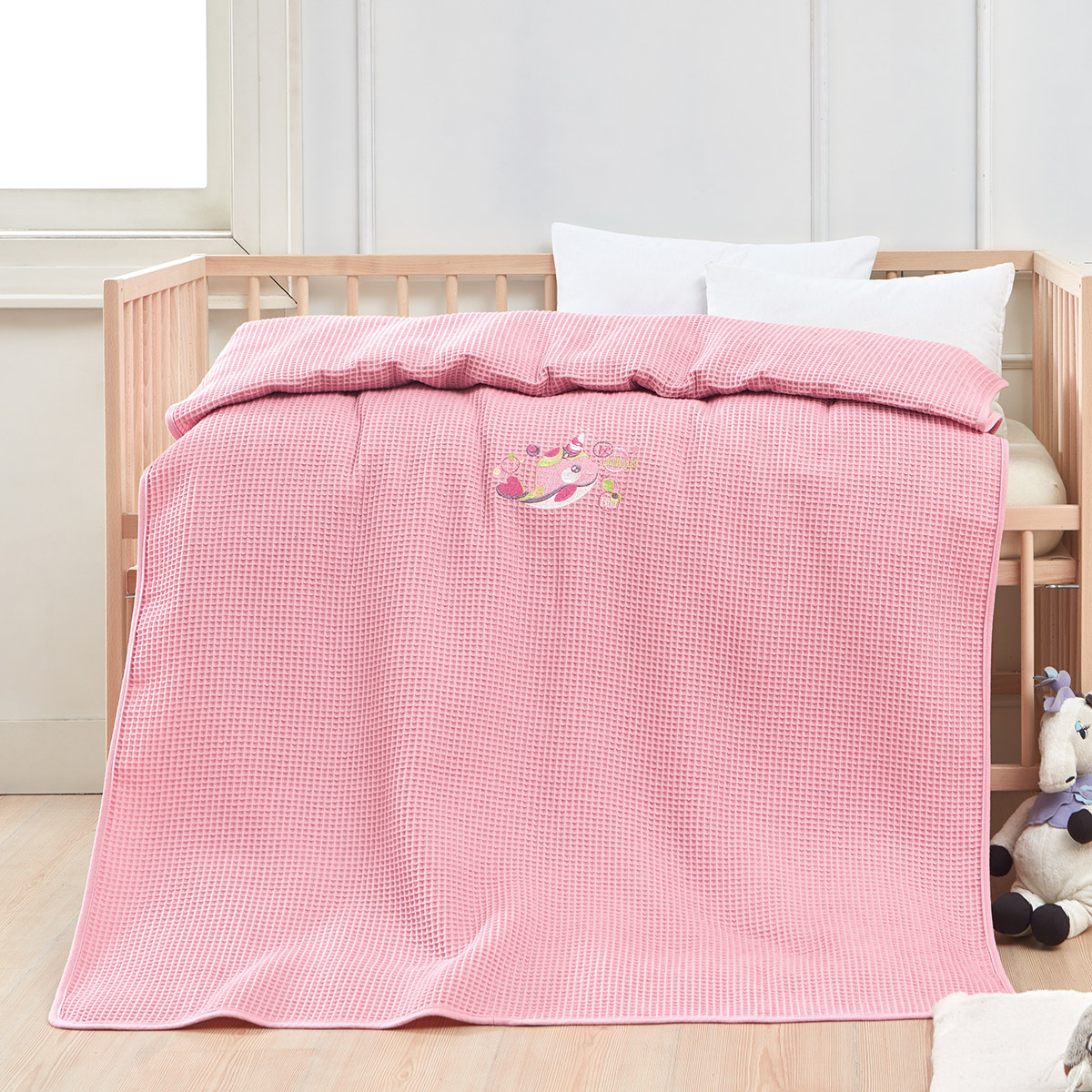 Κουβέρτα πικέ με κέντημα Art 5301 80×110 Ροζ Beauty Home