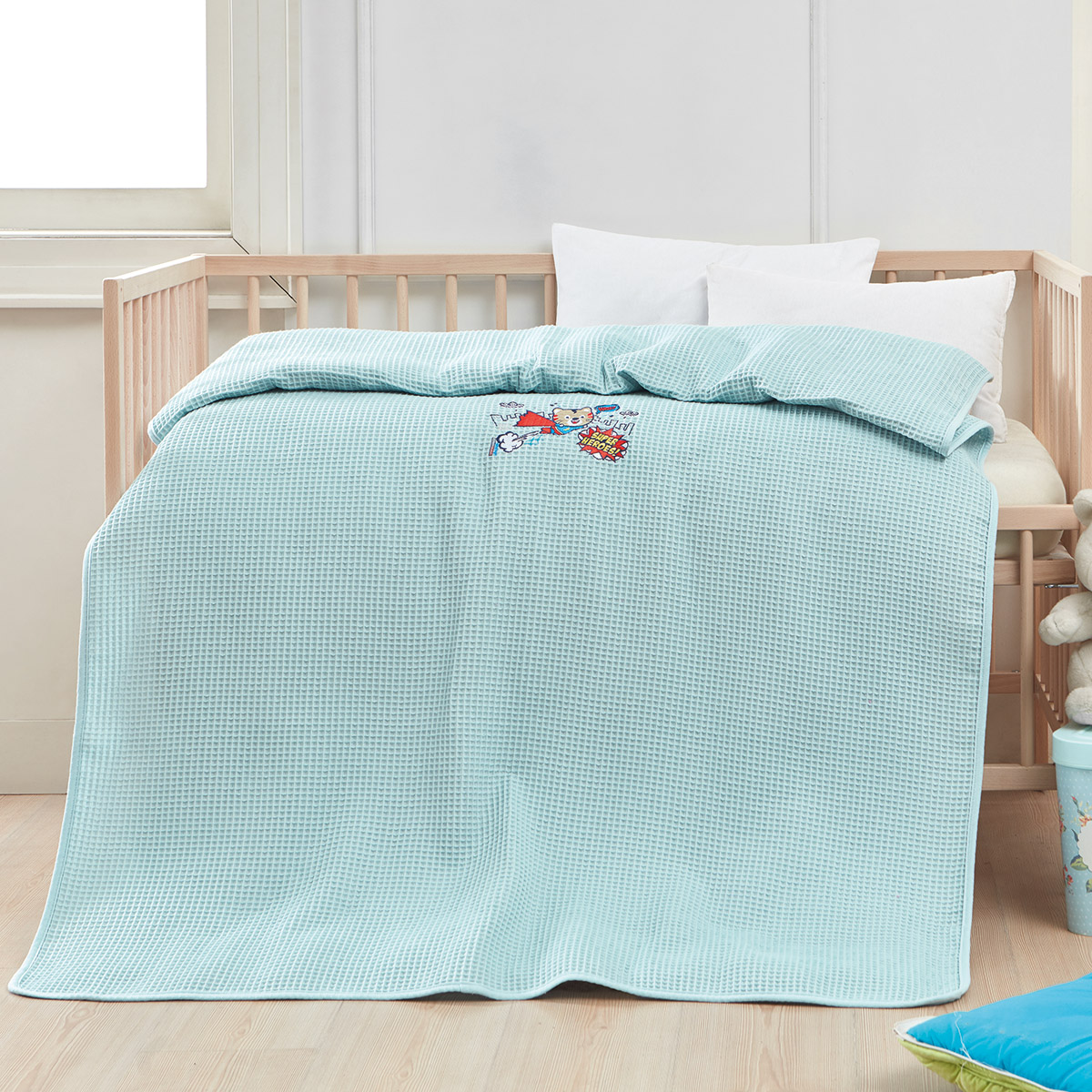 Κουβέρτα πικέ με κέντημα Art 5307 80×110 Γαλάζιο Beauty Home