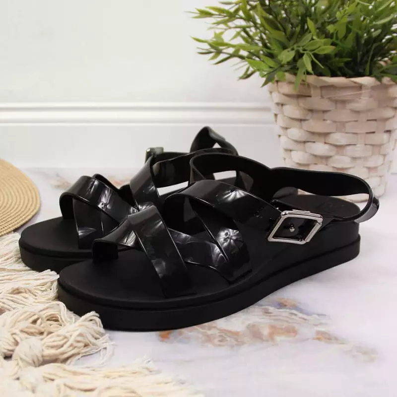 Zaxy W INT1714 black rubber Roman sandals