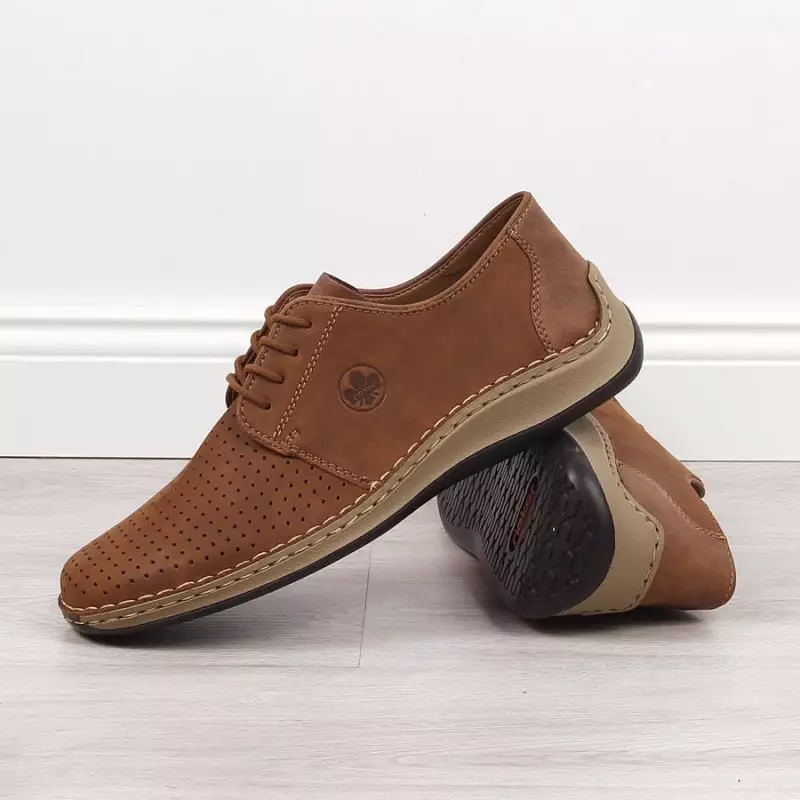 Openwork leather shoes Rieker M RKR528 brown