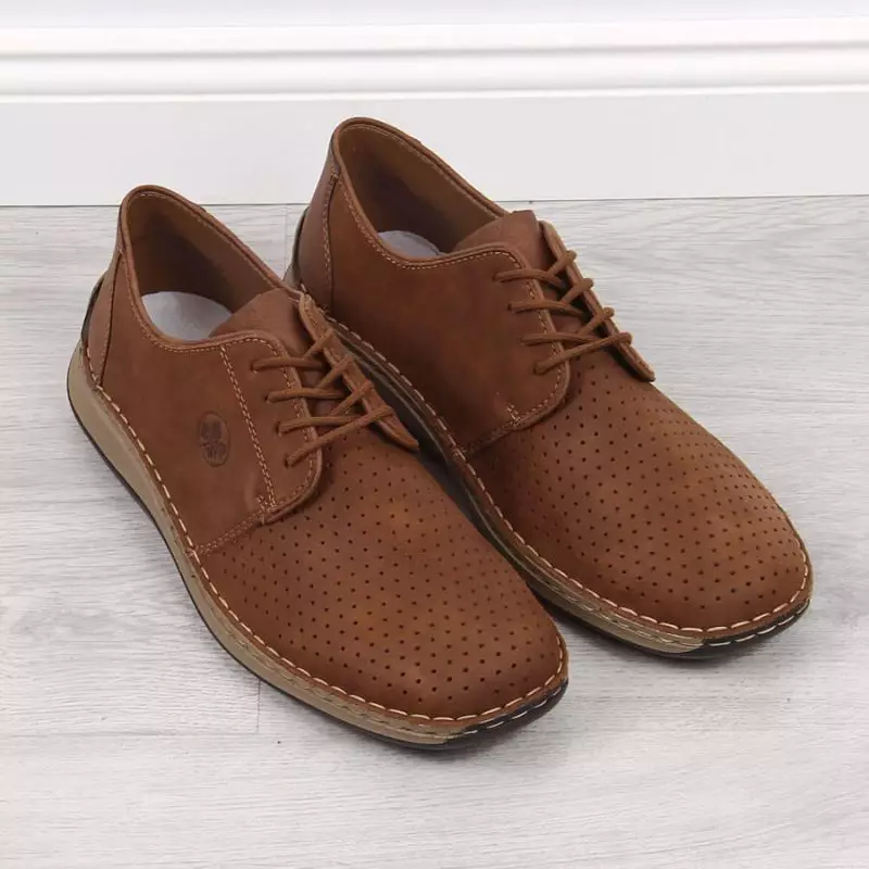 Openwork leather shoes Rieker M RKR528 brown