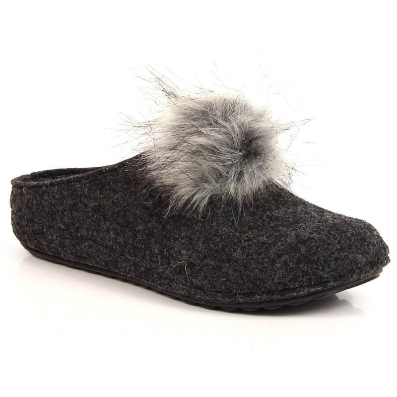 Comfortable gray slippers with pompom Panto Fino W INT1767A