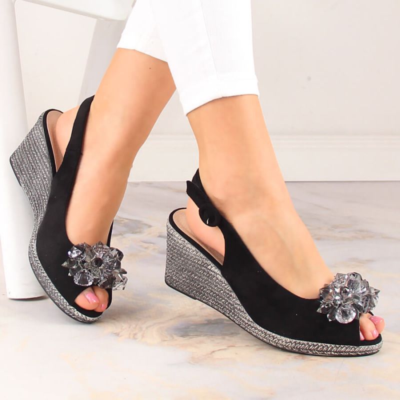 Suede wedge sandals with crystals Potocki W WOL137A