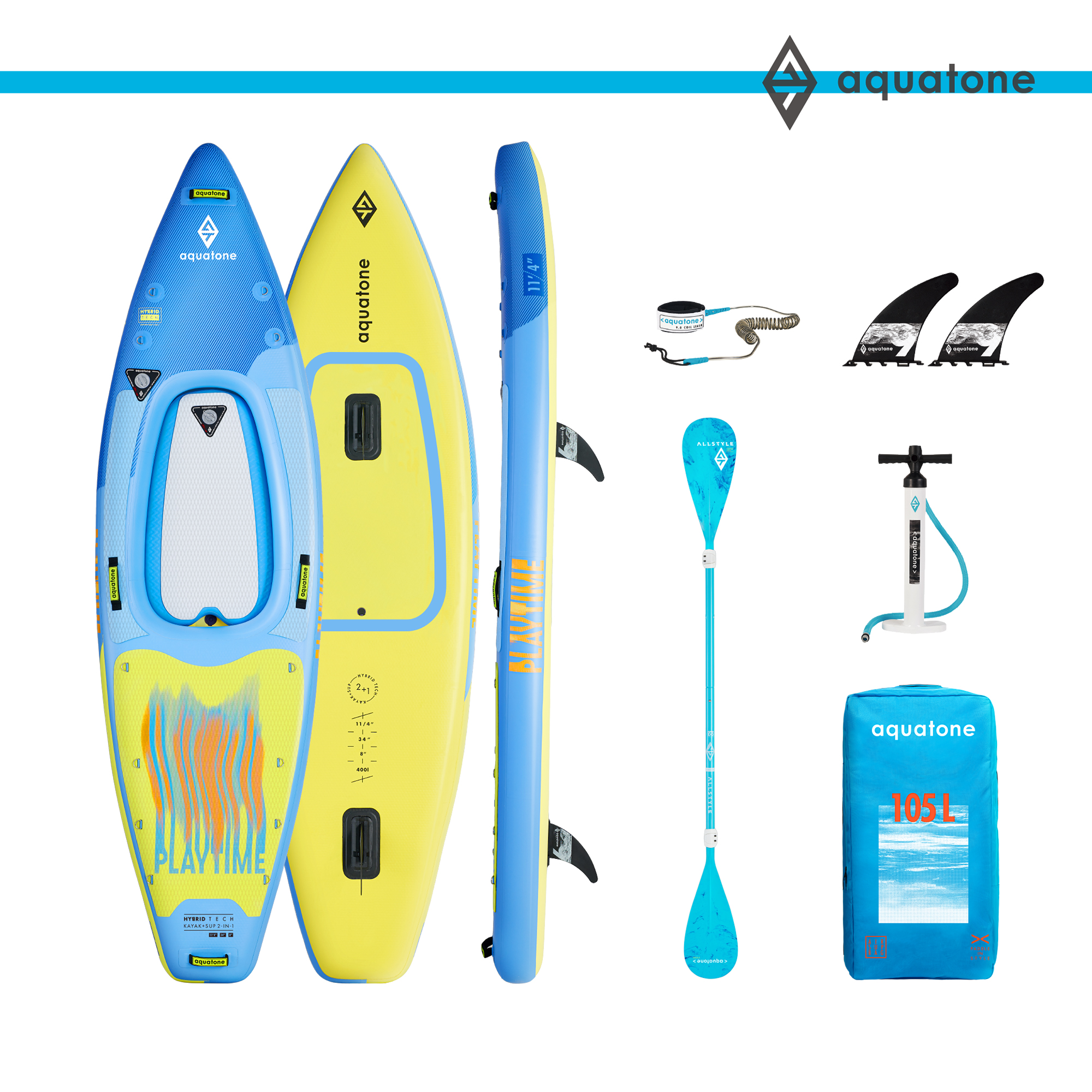 Φουσκωτή Σανίδα Sup/Kayak Playtime Hybrid 11’4″ Aquatone