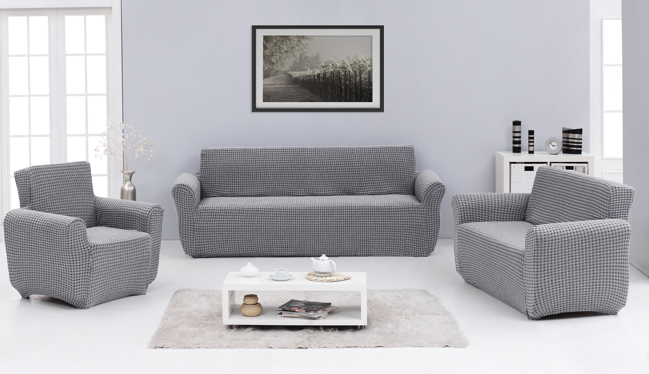 Ελαστικά καλύμματα καναπέ σετ 3τμχ Art 8600 Γκρι Beauty Home