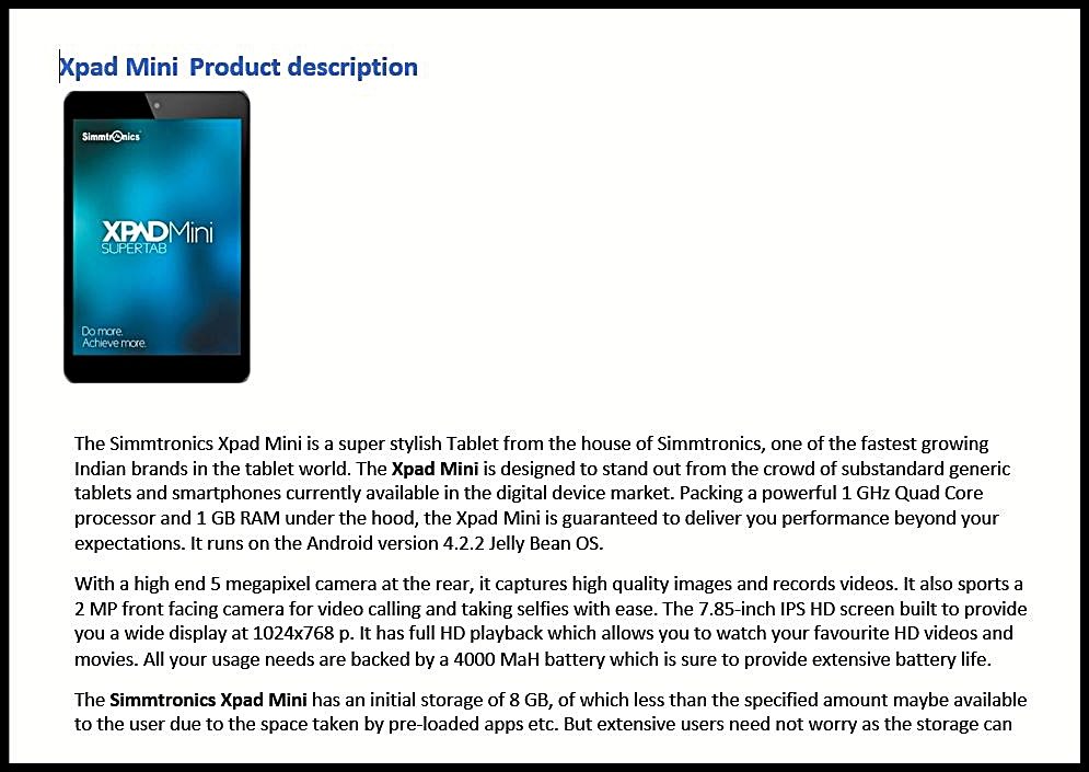 Tablet XPAD 8” Simmtronics με τη θήκη και το τροφοδοτικό του.
